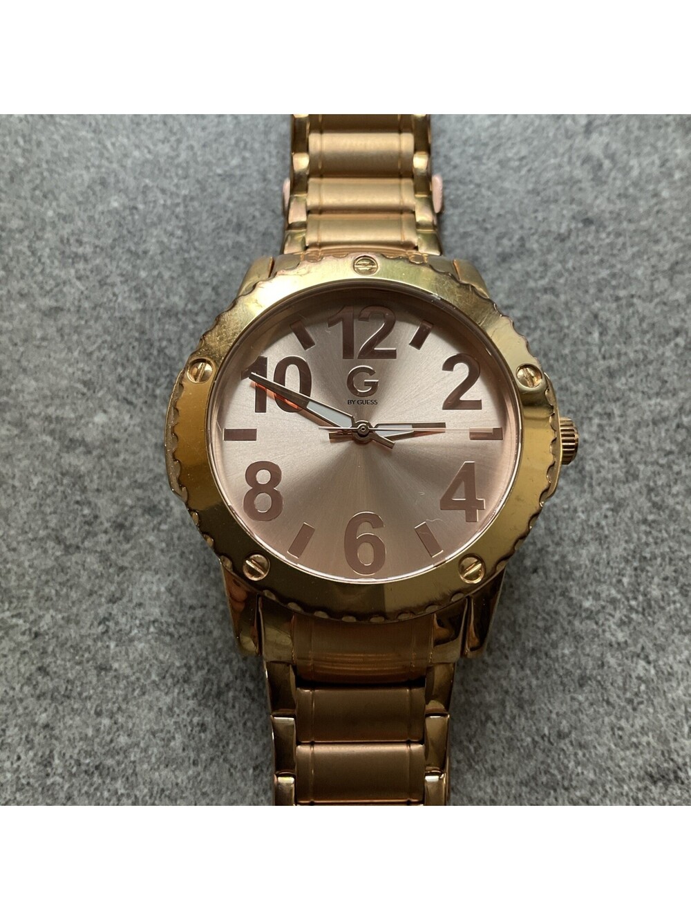 Guess Womens Watch 40mm Rose Gold Tone Case And Band Runs Great Bin V